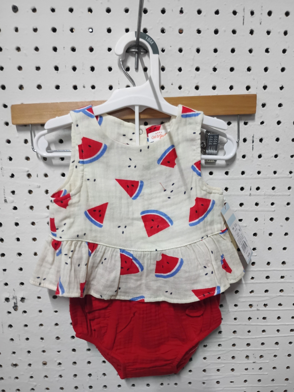 Cat & Jack Cream Watermelon Print Peplum Top with Red Bloomer Set